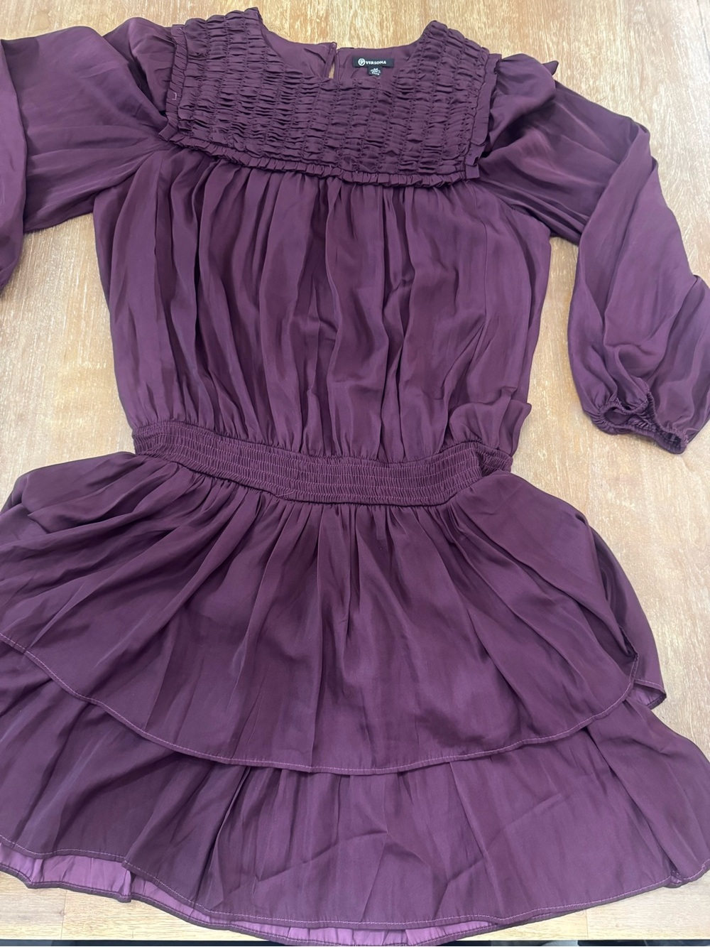 Versona Plum Tiered Long-Sleeve Smocked Waist Dress
